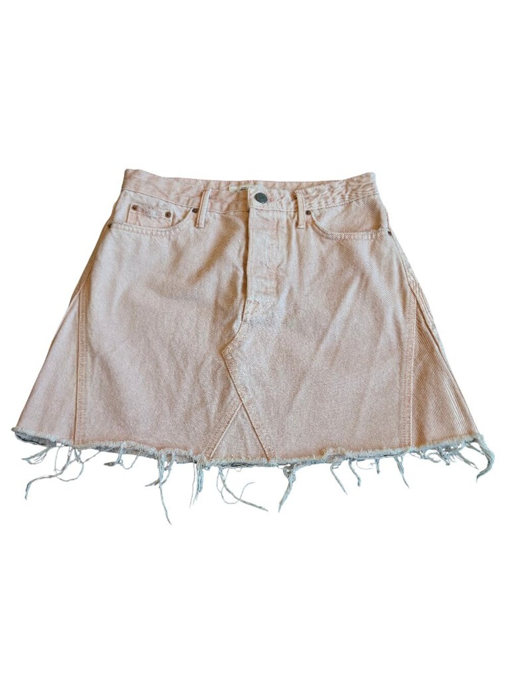 GRLFRND Denim The Eva Pink Mini Skirt Raw Hem 100% Cotton Girly Size 26 NWT